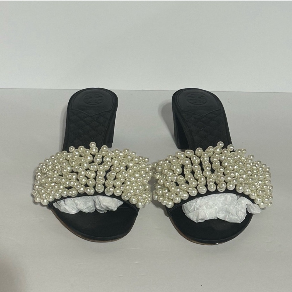 Tory Burch Tatiana Black and White Pearl Sandals - Picture 4 of 10